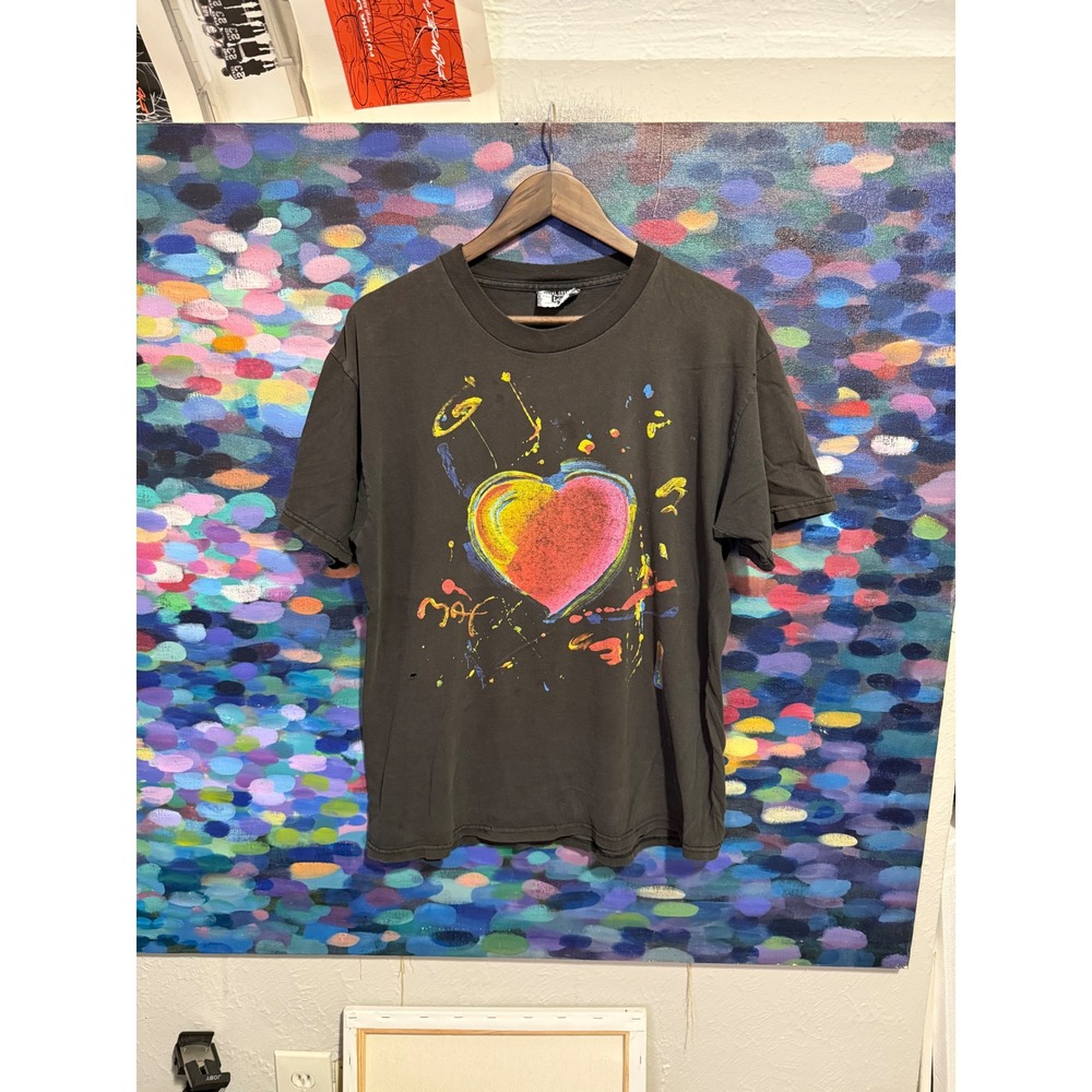Vintage 1995 Peter Max Exhibition Heart T Shirt Lee Total Cotton Black Large